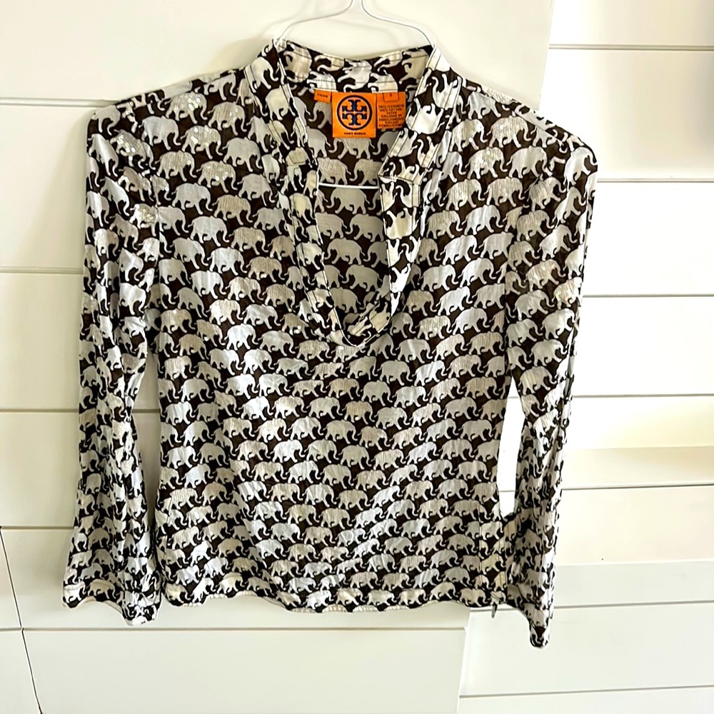 Tory Burch tunic brown and cream with sequin detailing